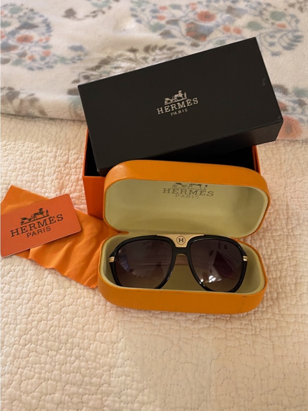 Hermes Black and Gold Oversized Aviator Sunglasses